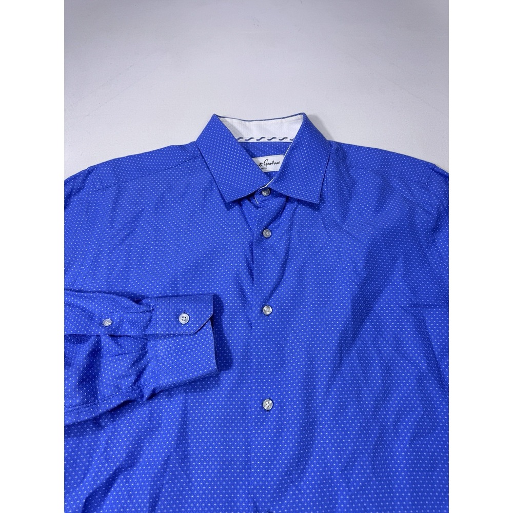 Robert Graham Mens 16.5 42 Dress Shirt Blue White Geometric Cotton Button Down